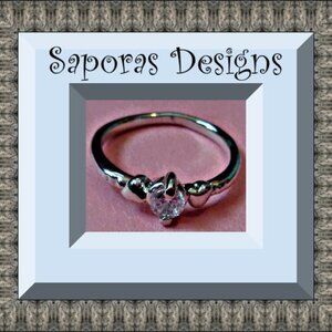 Size 6 Silver Tone Ring With Clear Crystal